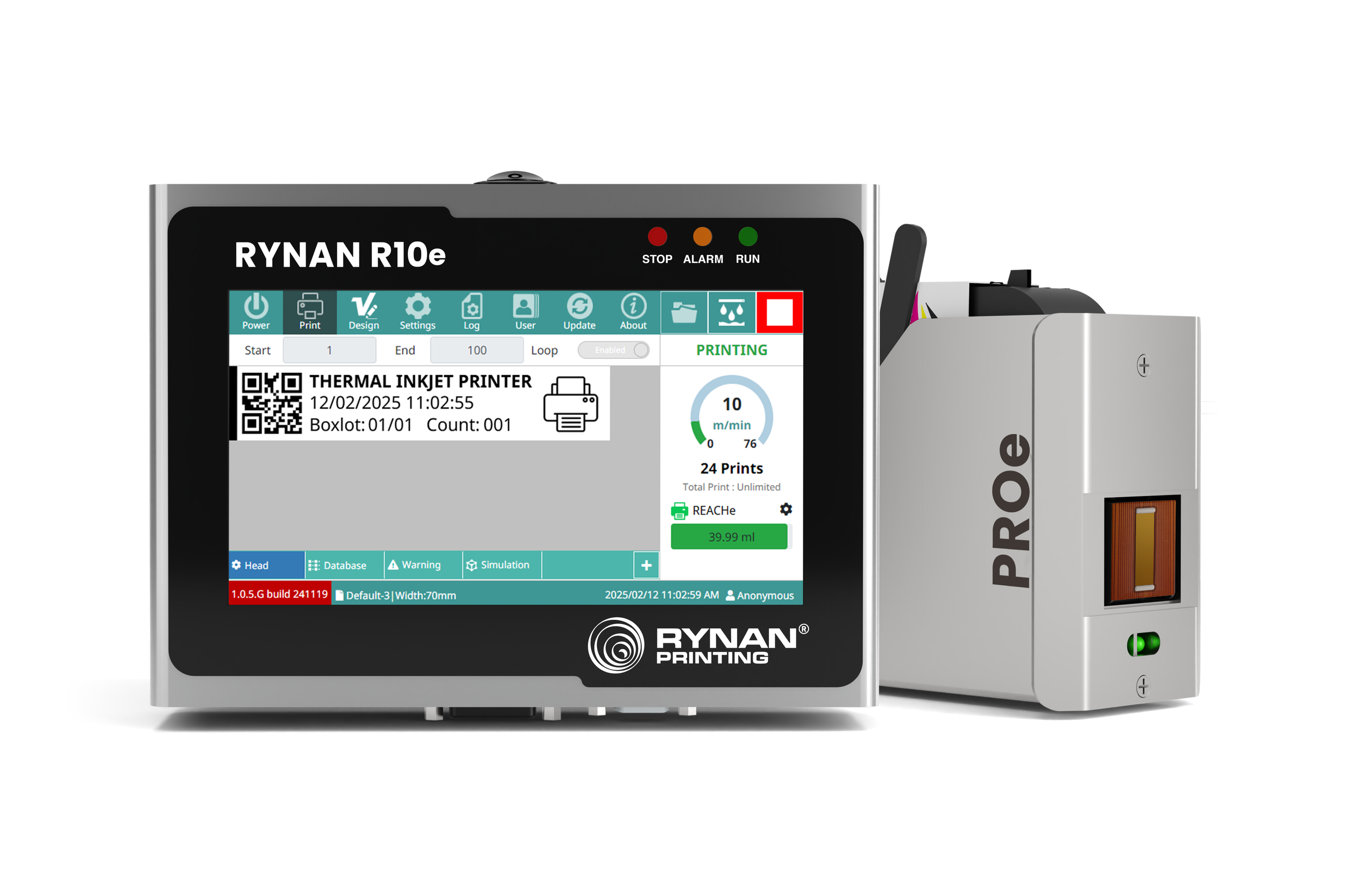 RYNAN R10e controller with PROe thermal inkjet printhead